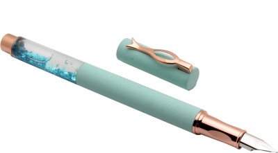 Ledos Yiren 3772 Crystal Glitter Pista Green Metal Body Rose Gold Trims Fine Nib Fountain Pen(Cartridge System)