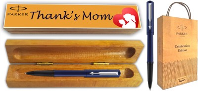 PARKER BETA NEO ROLLER BP With Wooden Thank's Mom Wishing Gift Box & Gift Bag Roller Ball Pen(Blue)