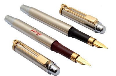 Ledos Set Of 2 Oliver Brushed Steel Body With Golden Trims Fountain Pen(Pack of 2, Eyedropper System)