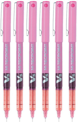 PILOT Hi-Tecpoint V5 Roller Ball Pen(Pack of 6, Ink Color - Pink)