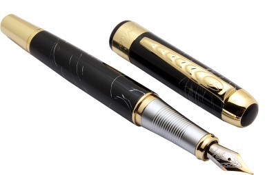 Ledos Jinhao 250 Black Marble Metal Body Golden Trims & Fine Nib Fountain Pen(Converter System)
