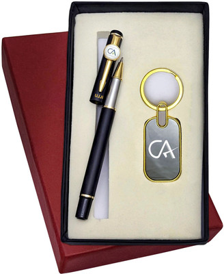 UJJi CA Logo Gifts 2in1 Golden Part with Long Metal Refill Pen with Keychain and Pen Gift Set(Pack of 2, Ink Color - Blue )