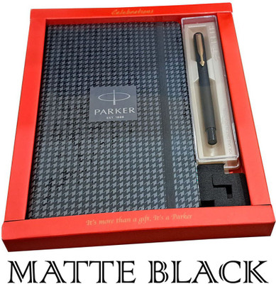 PARKER VECTOR MATTE BLACK GT ROLLERBALL PEN WITH A5 BLACK HOUNDSTOOTH PRINT NOTEBOOK Roller Ball Pen(Ink Color - Blue)