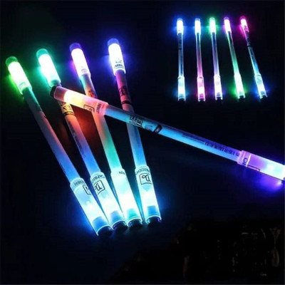GNSP 4PCS LED Spinning Rotatable Finger Pen - Non-Slip Coated LED Spinning Pen Multi-function Pen(Pack of 4, Ink Color - Blue)