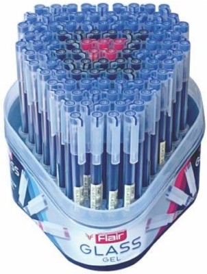 FLAIR Glass Gel Pen | 0.6 mm | Elegant Looks | WaterProof | Smudge Free Writing Gel Pen(Pack of 100, Blue, Black, Red)