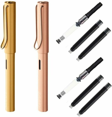 DOKMOE 2pcs Gold and Rose Gold Fountain Pen, Gift Box Ink Cartridge Fountain Pen Fountain Pen(Pack of 2, Ink Color - Black)