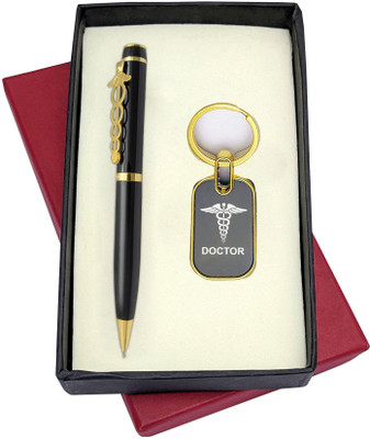 UJJi Doctor Logo Clip Pen in Gold Part with Doctor Logo Keuchain and Pen Gift Set(Pack of 2, Ink Color - Blue)