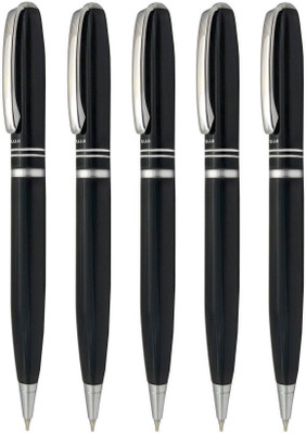 UJJi Two Ring Matte Black Color Twist On & Off Ball Pen(Pack of 5, Ink Color - Blue )