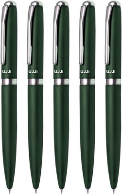 UJJi Green Colour Body Pack of 5 Metal Ball Pen(Pack of 5, Ink Color - Blue )
