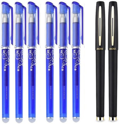 Baoke 0.35mm Blue Ink 6 Erasable+Baoke 2 Black Gel Ink Roller Pen Fine Point 1.0mm Gel Pen(Pack of 8, Ink Color - Blue, Black)