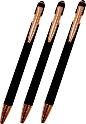 auteur Designer Black Color Metal Body With Stylus Student Series Best Gift Ball Pen(Pack of 3, Ink Color - Blue)