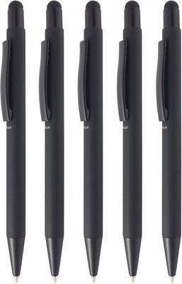UJJi Click On & Off Matte Black with Stylus for Touch Screen Ball Pen(Pack of 5, Ink Color - Blue )
