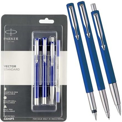 PARKER Vector Standard Triple Pen Combo - (Fountain Pen Ball Pen(Pack of 3, Ink Color - Blue)