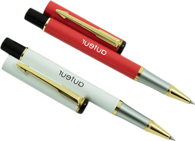 auteur Executive 801 Red & White Metal Body with Designer Gold Plated Clip Roller Ball Pen Gift Set(Pack of 2, Ink Color - Blue)