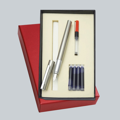 UJJi Fountain Pen, Stainless Steel Ink Converter with 4 Blue Cartridges Fountain Pen(Ink Color - Blue ink)