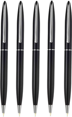 K K CROSI Sleek Design Pack of 5pcs Black Colour Metal Ball Pen(Pack of 5, Ink Color - Blue )
