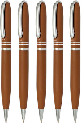 UJJi Two Ring Matte Tan Color Twist On & Off Ball Pen(Pack of 5, Ink Color - Blue )