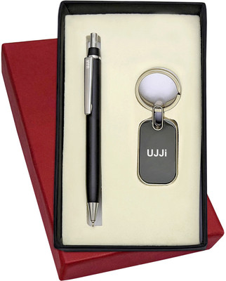 UJJi Black Color Click Design Metal Pen & Keyring Pen Gift Set(Pack of 2, Ink Color - Blue )