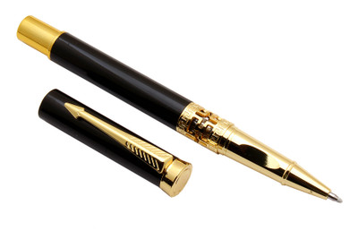 Ledos Luoshi 3217 Shine Black Metal Body Arrow Clip Roller Ball Pen(Ink Color - Blue Refill)