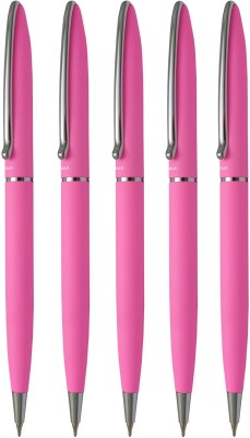 UJJi Sleek Design Metal Body Pink Color Matte Finish Ball Pen(Pack of 5, Ink Color - Blue )