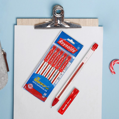 Reynolds Jiffy Gel Pen(Pack of 5, Ink Color - Red)