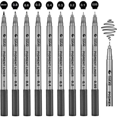 STYLEMBR Black Pigment Fineliner Ink Micro Pens Waterproof Black Pen Set Fineliner Pen(Pack of 9, Ink Color - Black)