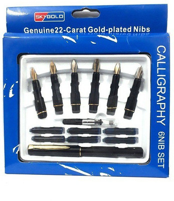 BM RETAIL 1 pcs Calligraphy Pen Script with 6 NIB Set Small Lettering Pen Set 6 Ball Pen(Ink Color - Blue)
