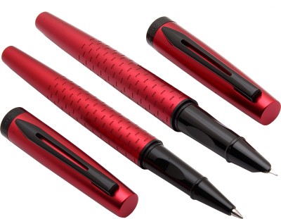 Ledos Dikawen 8076 Red Metal Body Black Trims Set Of Rollerball Pen & Fountain Pen(Pack of 2, Blue Refill, Converter System)