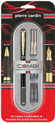 PIERRE CARDIN Premium Combi Ball & Fountain Pen | 2 Mini Jumbo Refill & 4 Cartridges|Pack Of 1 Fountain Pen(Pack of 2, Ink Color - Blue)