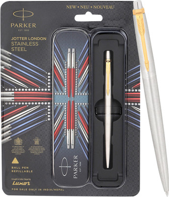 PARKER Jotter Stainless Steel, Gold Trim Ball Pen(Ink Color - Blue)