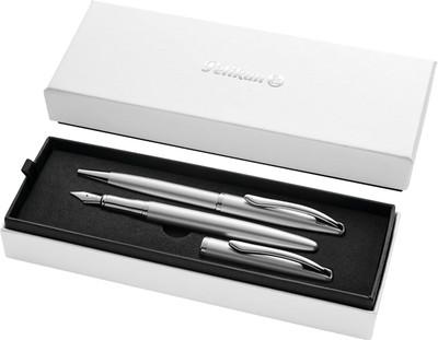 Pelikan Jazz Fountain Pen and Ballpoint Pen Silver Finish Nobble Set Fountain Pen(Pack of 2, Ink Color - Blue)