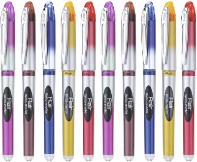 FLAIR Writometer Ball Pen Box Pack | 0.6 mm | Ensures Smoothness & Comfortable Ball Pen(Pack of 10, Ink Color - Black)