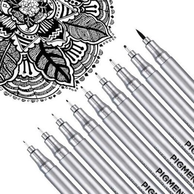 Bluedeal Black Micro-Pen Fineliner Drawing Ink Pen Waterproof Archival Black Pigment Pens Nib(Pack of 9, Ink Color - Black)