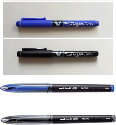 elite office Pilot V Sign Pen And UNI-BALL Air UBA188M 0.5mm Roller Ball Pen Roller Ball Pen(Pack of 4, Ink Color - Blue, Black)