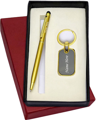 UJJi 2in1 Gold Color Slim Design Pen with Touch Stylus and Keyring Pen Gift Set(Ink Color - Blue )