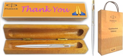 PARKER CLASSIC SS BP GT With Wooden Thank You Wishing Gift Box and Gift Bag Ball Pen(Blue)