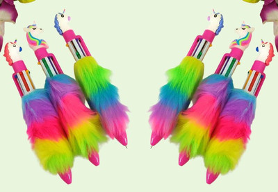 NAVDEEP COLLECTION Unique Style 6 IN 1 Ink Color Fur Pens For Kids Ball Pen(Pack of 6, Ink Color - Multicolor)