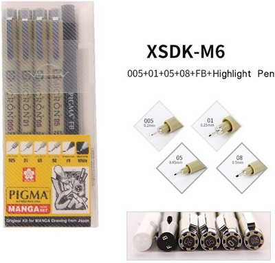 SAKURA Micron & gel pens for sketch Multi-function Pen(Pack of 6, Ink Color - Black, White)