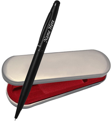 UJJi Matte Black Pen with Stylus for Touch Screen and Name Print Metal Multi-function Pen(Ink Color - Blue )