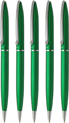 UJJi Green Color Matte Finish Sleek Design Metal Body Ball Pen(Pack of 5, Ink Color - Blue )