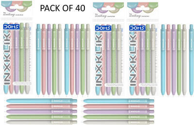DOMS INXKLIK Ball Point Pen | Smooth Click| Needle Tip | Perfecr Grip Ball Pen(Pack of 40, Ink Color - Blue)