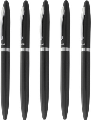 UJJi Black Colour Body Pack of 5 Metal Ball Pen(Pack of 5, Ink Color - Blue )