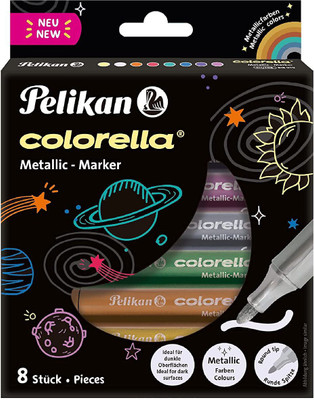 Pelikan 818070 Colorella Metallic - MARKER Fibre-Tip PENS Stationery Set(Pack of 8, Ink Color - Metallic)