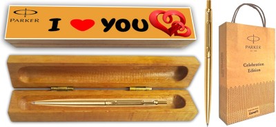 PARKER CLASSIC GOLD GT BP With Wooden I Love You Wishing Gift Box & Gift Bag Ball Pen(Blue)