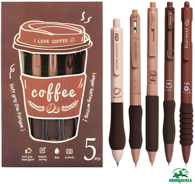 ARNIYAVALA coffee pen Gel Pen(Pack of 5, Ink Color - Blue)