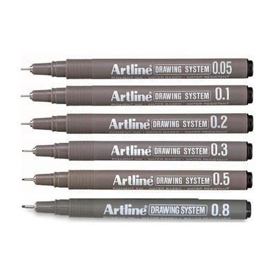 Artline Drawing System Technical Pen Fineliner Pen(Pack of 6, Ink Color - Black)