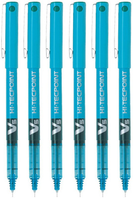 PILOT Hi-Tecpoint V5 Roller Ball Pen(Pack of 6, Ink Color - Light Blue)