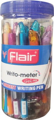 FLAIR Writometer Gel Pen Jar | 0.6 mm | Smooth Ink Flow System | Refillable Gel Pen(Pack of 20, Blue, Black)