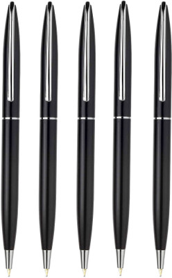 K K CROSI Metal Pen (pack of 5) Twist Mechanism Shiny Black Body Sleek Ball Pen(Ink Color - Blue )
