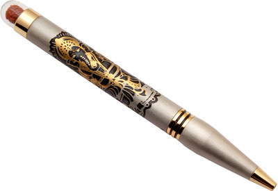 Ledos Lord Ganesha & Rudraksha Edition Silver Metal Body & Golden Trims Ball Pen(Ink Color - Blue Refill)